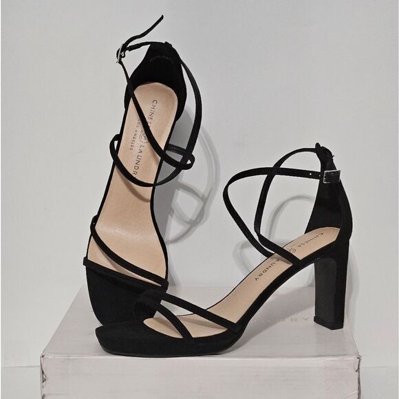 Chinese Laundry, black strappy heels. Velvety feel, NIB-Size EU38-8US - Picture 2 of 9